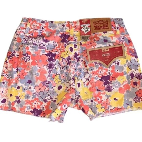 Levis Girls Girlfriend Short Floral Stretch Denim Shorts 14 Regular Multicolor - Picture 6 of 7